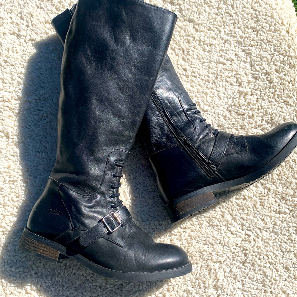 Tall black leather boot lace tie up Bos & Co. EU40